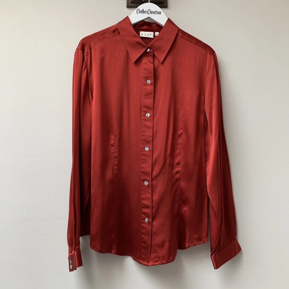 East satin silk blouse fits uk 12 rust - Picture 6 of 8